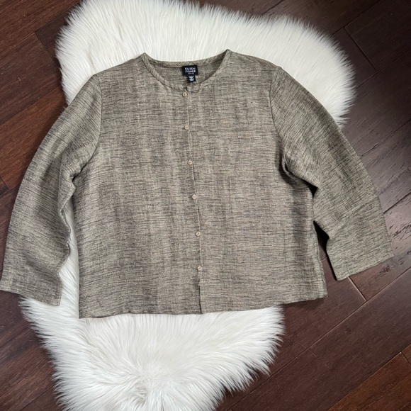 Eileen Fisher Petite 2pc Linen Neutral Skirt Suit Button Up Jacket Set MP - Picture 5 of 14